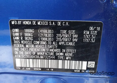 2018 Honda Hr-V Lx z USA, uszkodzony, nr VIN 3CZRU6H38JM732544